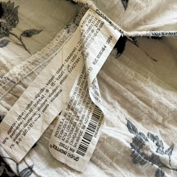 Zara Girls Ecru Black Flowers Short Sleeve Tiered Dress Size 8-9 - Picture 5 of 5